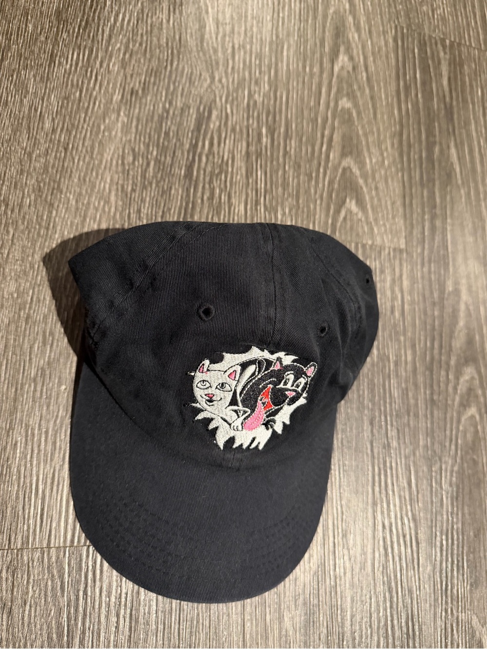 Ripndip Black Hat with Embroidered Cat and Skunk